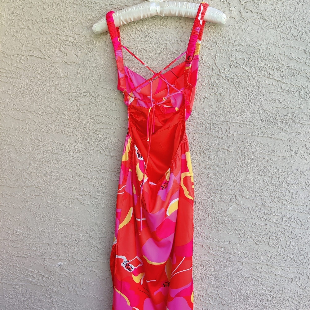 Vibrant Backless Dress - Pink and Red Floral - Picture 3 of 16